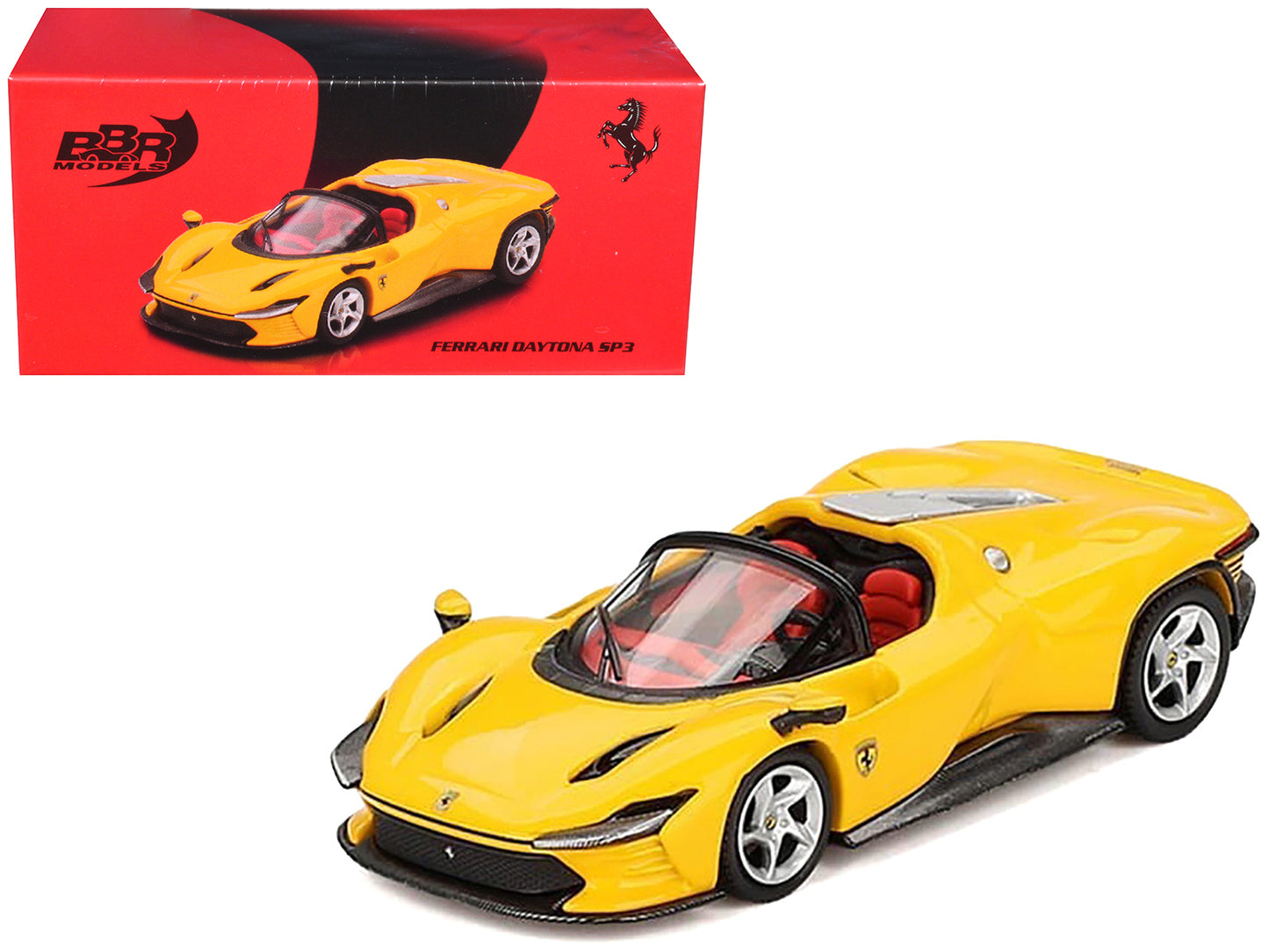 Ferrari Daytona SP3 Giallo Modena Yellow with Red Interior 1/64 Diecast Model Car by BBR