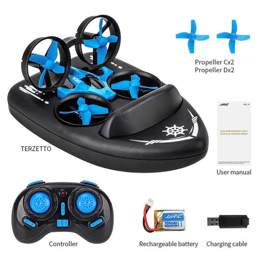 3 in 1 Triphibian Drone Quadcopter Remote Control Boat 3D Flip Headless Mode RC Drone