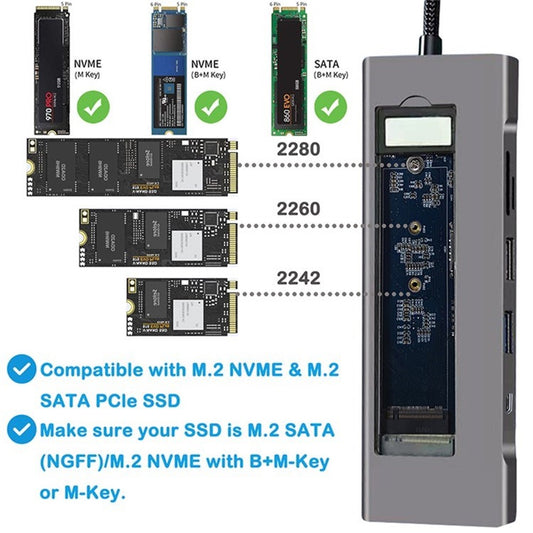 8 in 1 Multi-Port USB Type-C Hub NVME SATA M.2 Multi-function Hub Type-C Docking Station