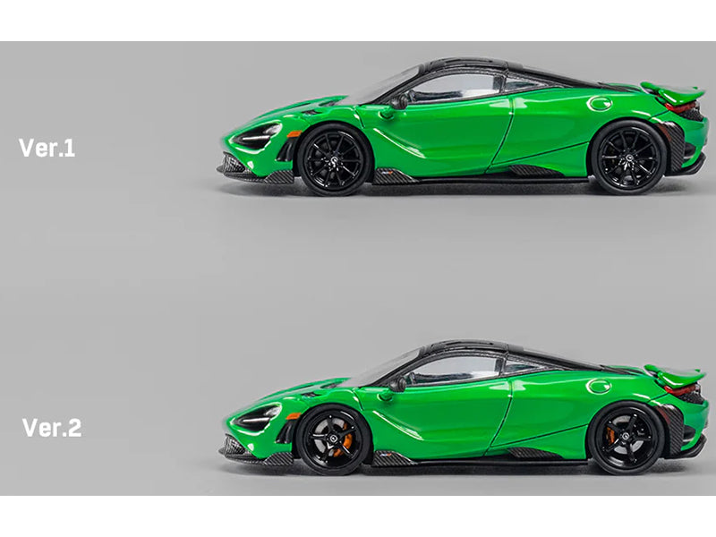 McLaren 765LT Green with Black Top and Extra Wheels 1/64 Diecast Model Car by CM Model