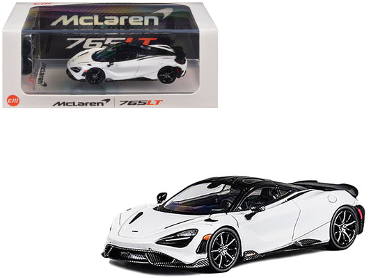 McLaren 765LT White with Black Top and Extra Wheels 1/64 Diecast Model Car by CM Model