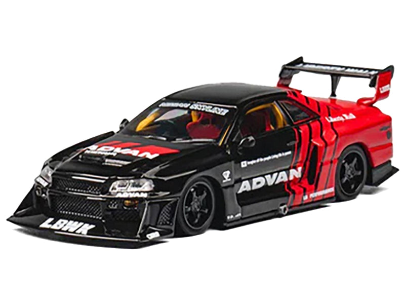 Nissan Skyline LB-ER34 "Super Silhouette" RHD (Right Hand Drive) "ADVAN" Black and Red with Extra Wheels 1/64 Diecast Model Car by CM Model