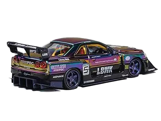 Nissan Skyline LB-ER34 "Super Silhouette" RHD (Right Hand Drive) #5 Chameleon Metallic with Extra Wheels 1/64 Diecast Model Car by CM Model