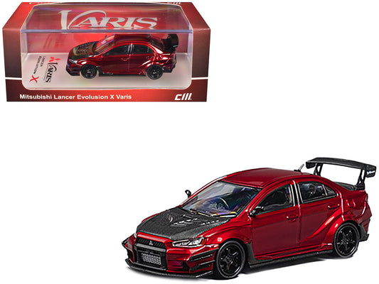Mitsubishi Lancer Evolution X Varis RHD (Right Hand Drive) Red Metallic with Carbon Hood 1/64 Diecast Model Car by CM Model