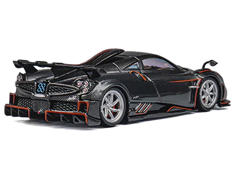 Pagani Imola Dark Gray Metallic with Carbon and Orange Accents with Extra Wheels 1/64 Diecast Model Car by CM Model