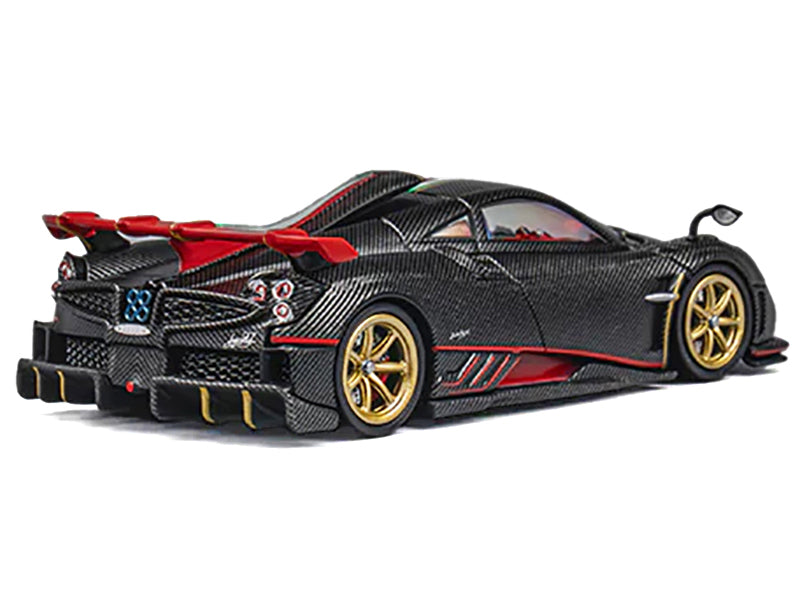 Pagani Imola Black Carbon with Italian Flag Stripes with Extra Wheels 1/64 Diecast Model Car by CM Model