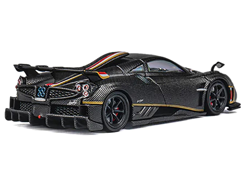 Pagani Imola Black Carbon with Red and Gold Stripes with Extra Wheels 1/64 Diecast Model Car by CM Model