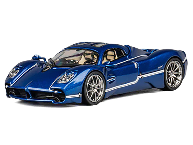 Pagani Utopia Blue Metallic with White Stripes 1/64 Diecast Model Car by CM Model