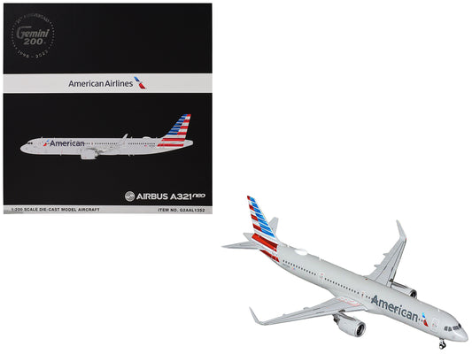 Airbus A321neo Commercial Aircraft "American Airlines" (N413AN) Gray with Striped Tail "Gemini 200" Series 1/200 Diecast Model Airplane by GeminiJets