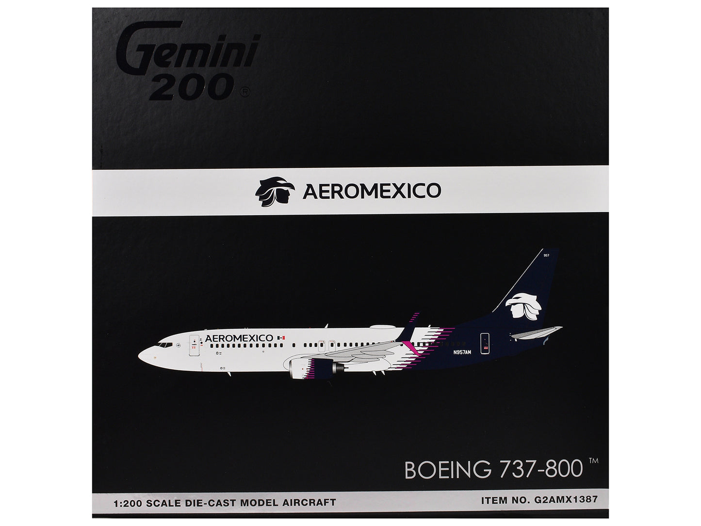 Boeing 737-800 Commercial Aircraft "AeroMexico" (N957AM) White with Dark Blue Tail "Gemini 200" Series 1/200 Diecast Model Airplane by GeminiJets