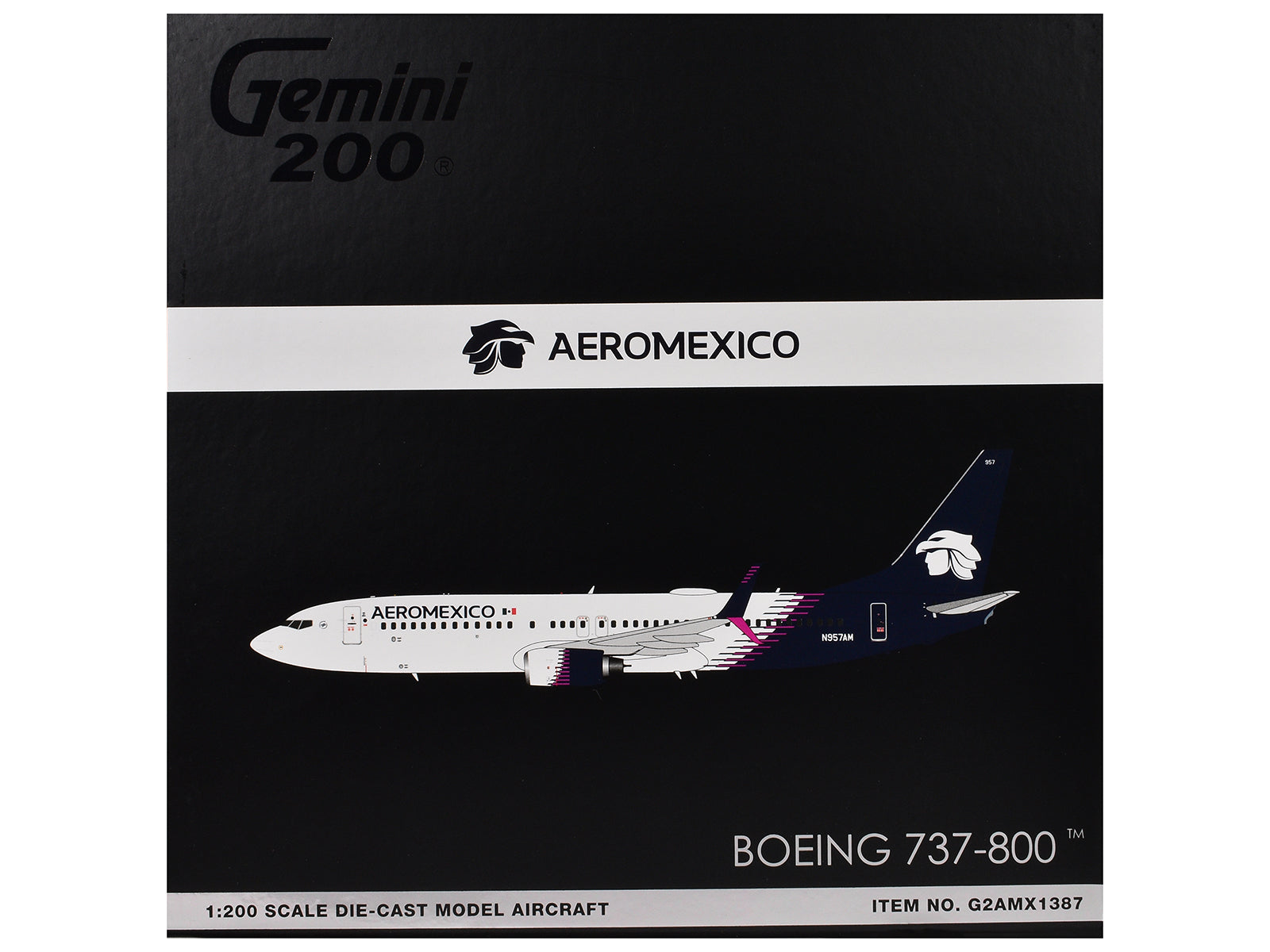 Boeing 737-800 Commercial Aircraft "AeroMexico" (N957AM) White with Dark Blue Tail "Gemini 200" Series 1/200 Diecast Model Airplane by GeminiJets