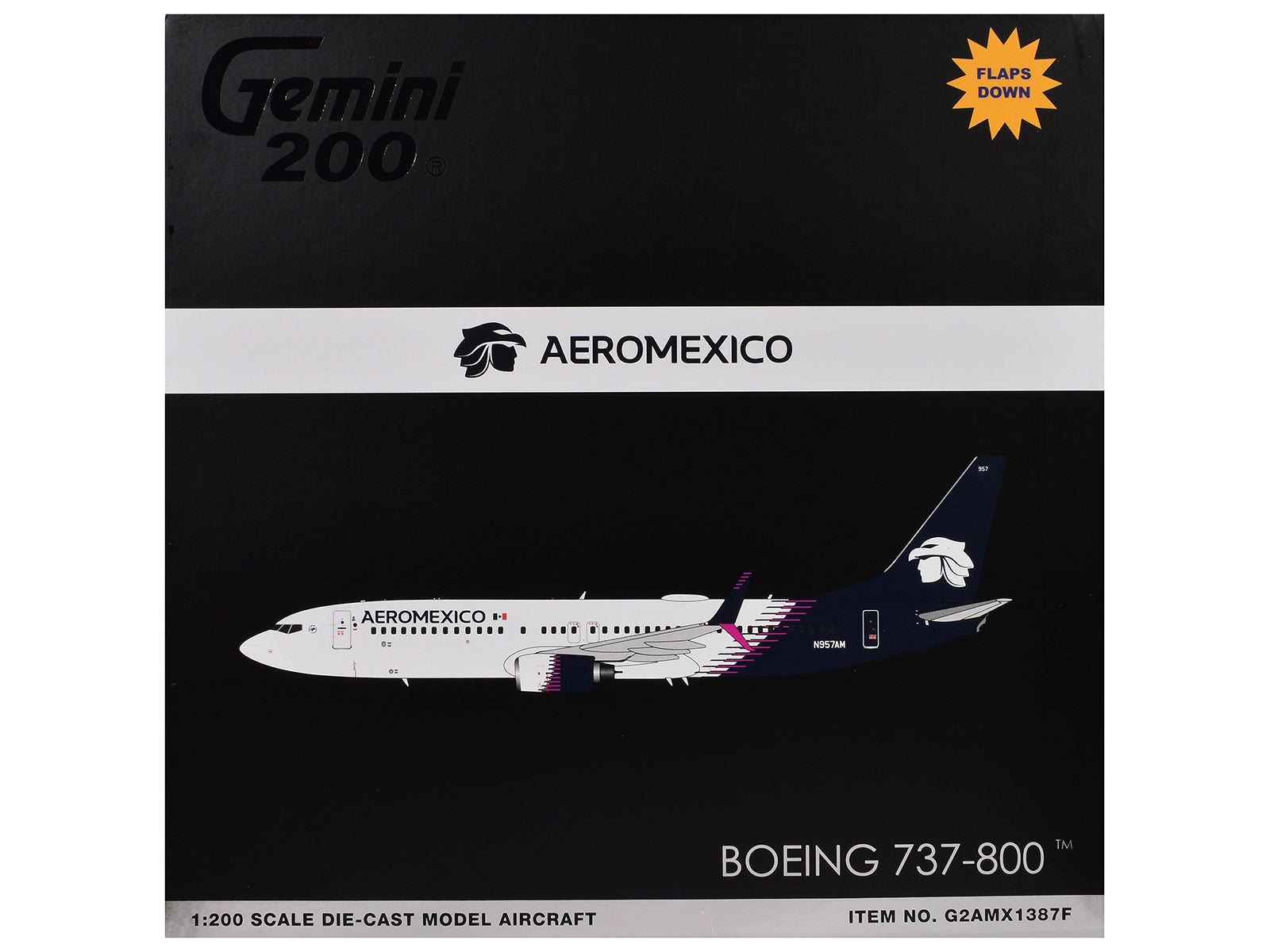Boeing 737-800 Commercial Aircraft with Flaps Down "AeroMexico" (N957AM) White with Dark Blue Tail "Gemini 200" Series 1/200 Diecast Model Airplane by GeminiJets