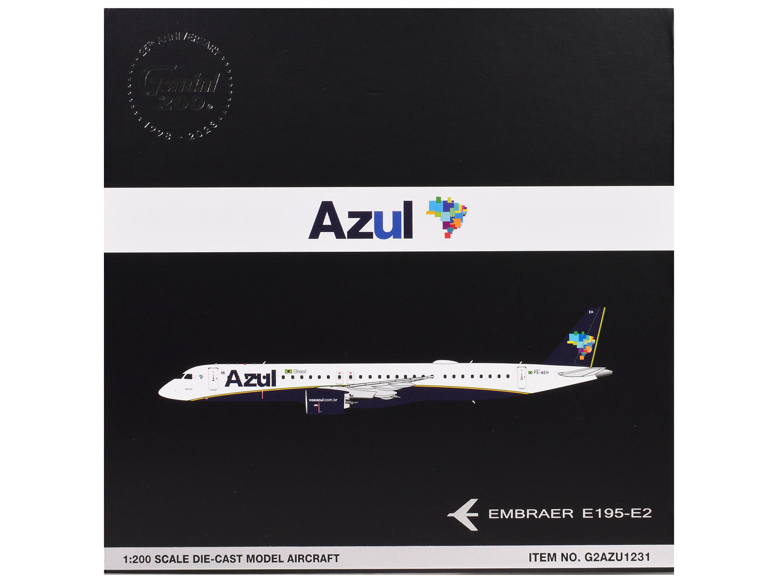 Embraer E195-E2 Commercial Aircraft "Azul Brazilian Airlines" (PS-AEH) White with Blue Tail "Gemini 200" Series 1/200 Diecast Model Airplane by GeminiJets
