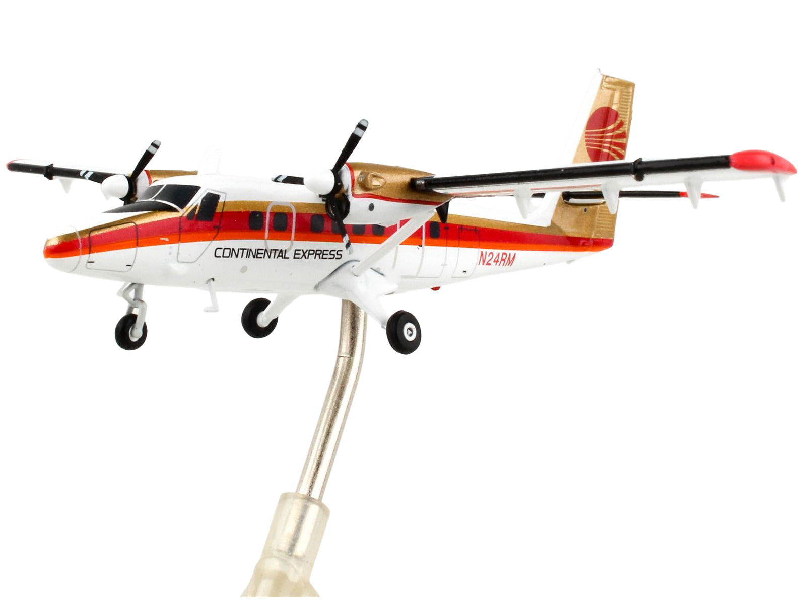 De Havilland DHC-6-300 Commercial Aircraft "Continental Express" White with Red Stripes and Gold Tail "Gemini 200" Series 1/200 Diecast Model Airplane by GeminiJets