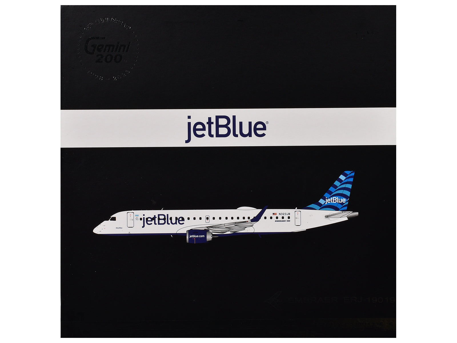 Embraer ERJ-190 Commercial Aircraft "JetBlue Airways" (N323JB) White with Blue Striped Tail "Gemini 200" Series 1/200 Diecast Model Airplane by GeminiJets