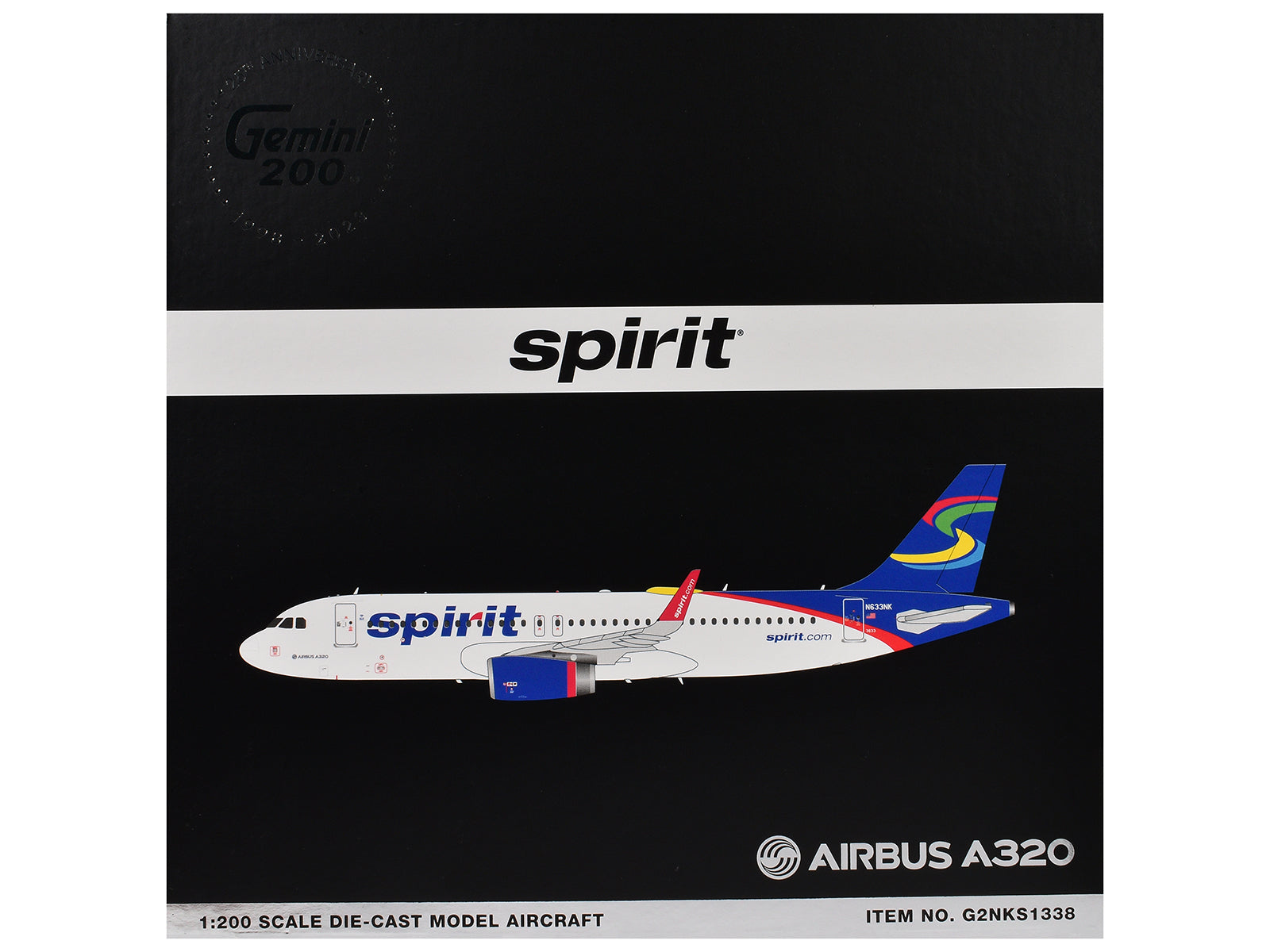 Airbus A320 Commercial Aircraft "Spirit Airlines" (N633NK) White with Blue Tail "Gemini 200" Series 1/200 Diecast Model Airplane by GeminiJets