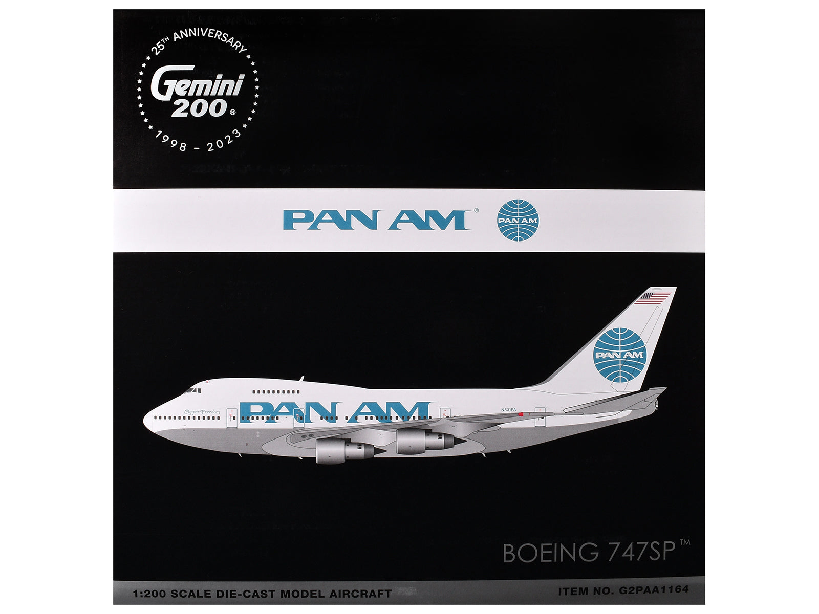 Boeing 747SP Commercial Aircraft "Pan American Airways" (N531PA) White with Blue Tail Graphics "Gemini 200" Series 1/200 Diecast Model Airplane by GeminiJets