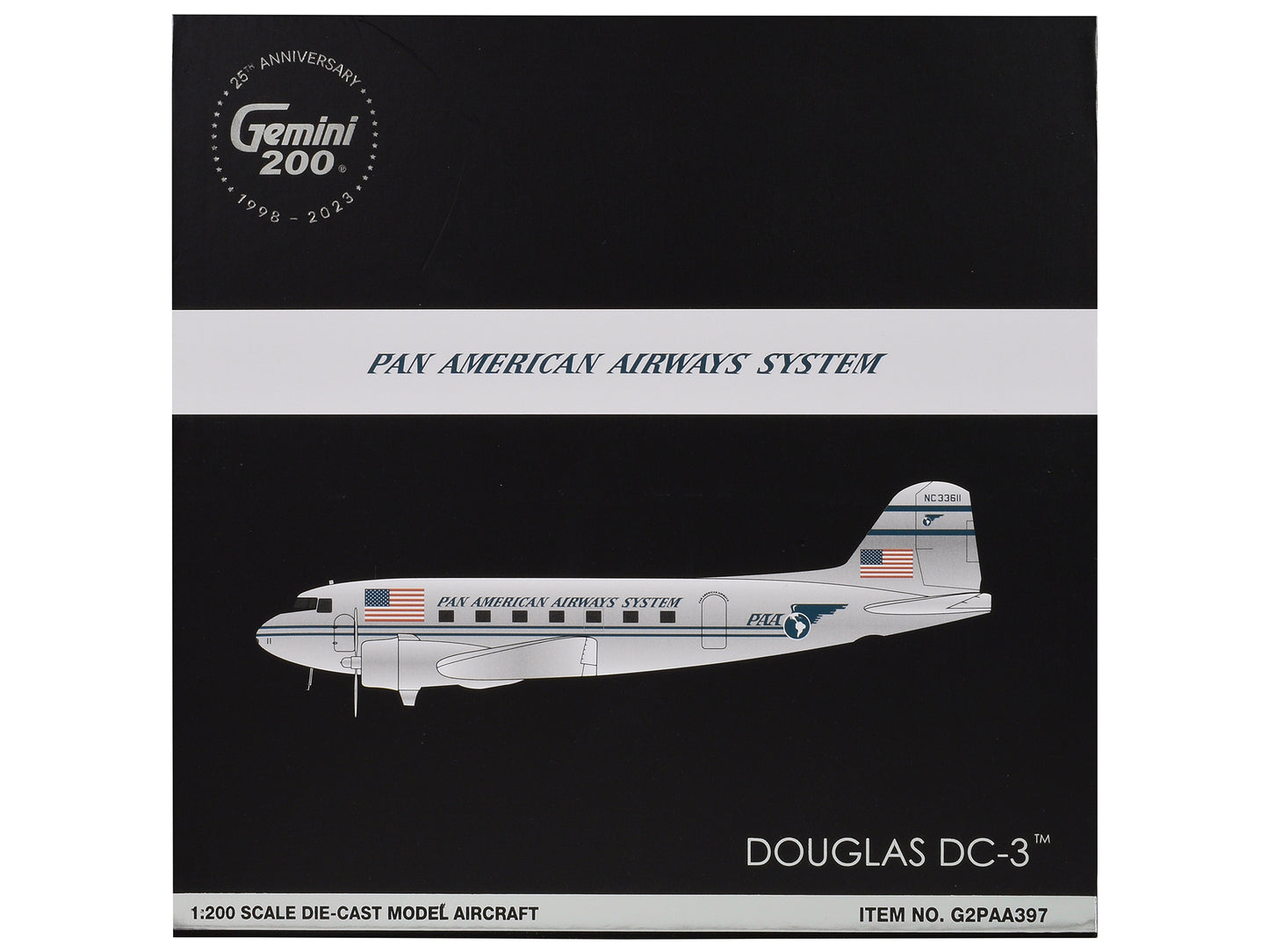 Douglas DC-3 Commercial Aircraft "Pan American Airways" (NC33611) Polished Metal Finish "Gemini 200" Series 1/200 Diecast Model Airplane by GeminiJets