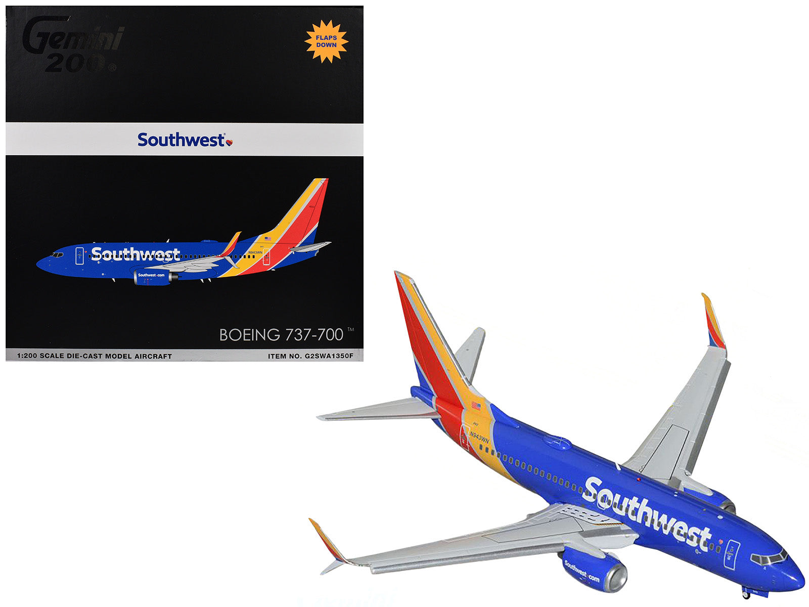 Boeing 737-700 Commercial Aircraft with Flaps Down "Southwest Airlines" (N943WN) Blue with Striped Tail "Gemini 200" Series 1/200 Diecast Model Airplane by GeminiJets