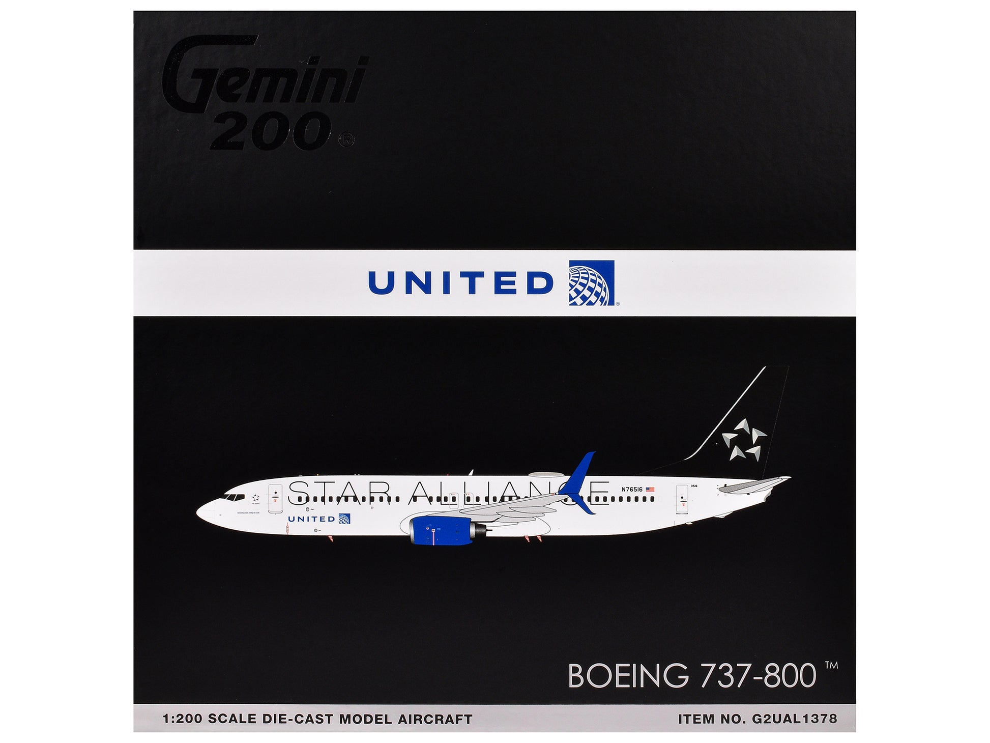 Boeing 737-800 Commercial Aircraft "United Airlines Star Alliance" (N76516) White with Black Tail "Gemini 200" Series 1/200 Diecast Model Airplane by GeminiJets