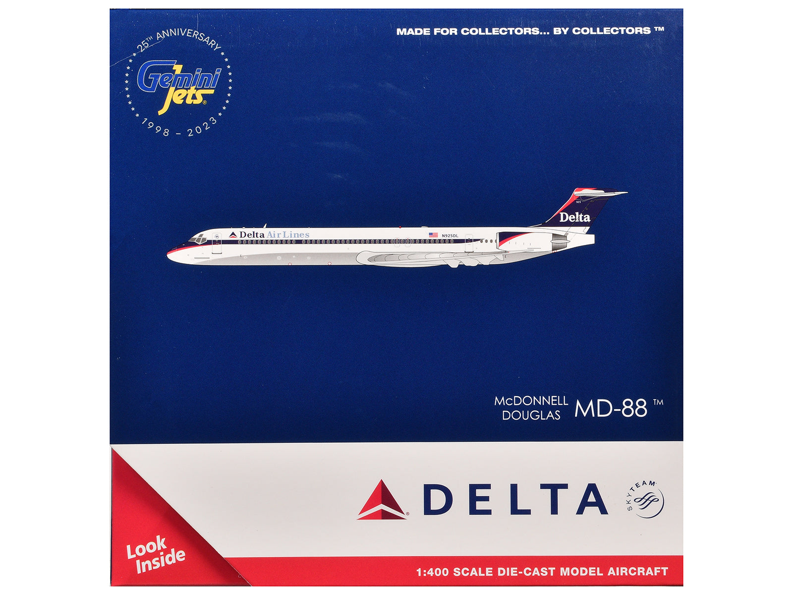 McDonnell Douglas MD-88 Commercial Aircraft "Delta Air Lines" (N925DL) White with Blue and Red Graphics 1/400 Diecast Model Airplane by GeminiJets