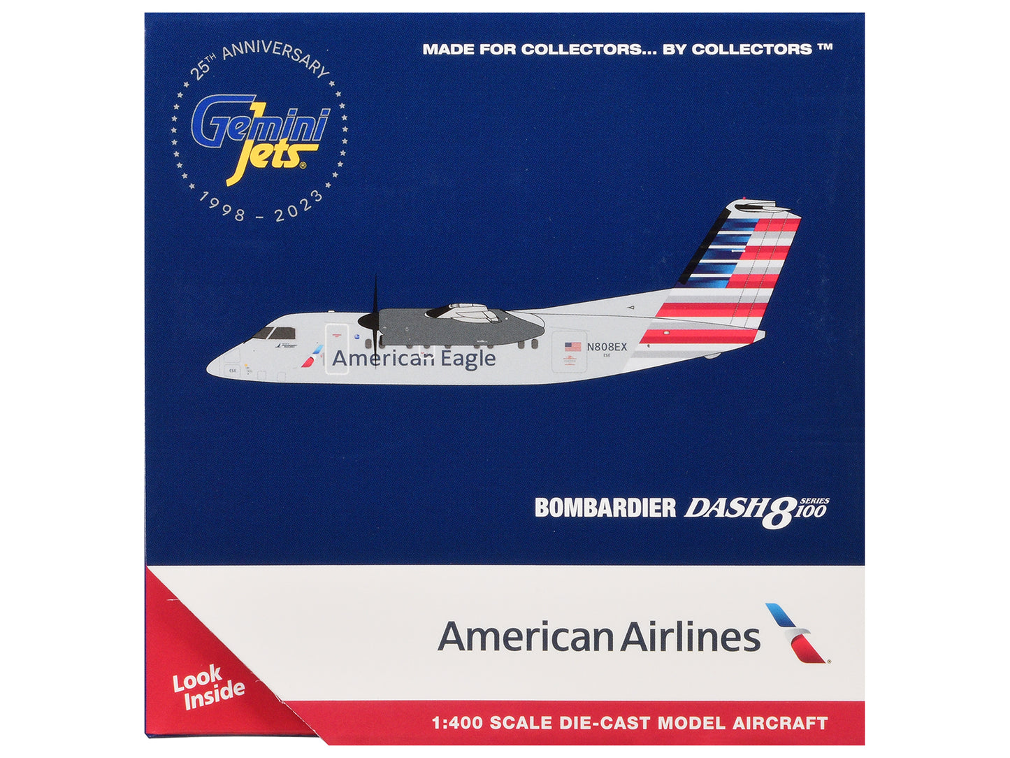 Bombardier Dash 8-100 Commercial Aircraft "American Airlines - American Eagle" (N808EX) Gray with Striped Tail 1/400 Diecast Model Airplane by GeminiJets
