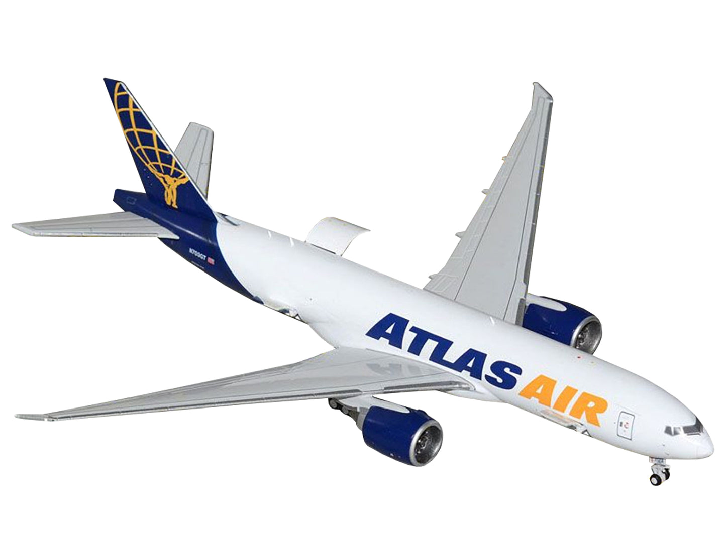 Boeing 777-200LRF Commercial Aircraft "Atlas Air" (N703GT) White with Blue Tail "Interactive Series" 1/400 Diecast Model Airplane by GeminiJets