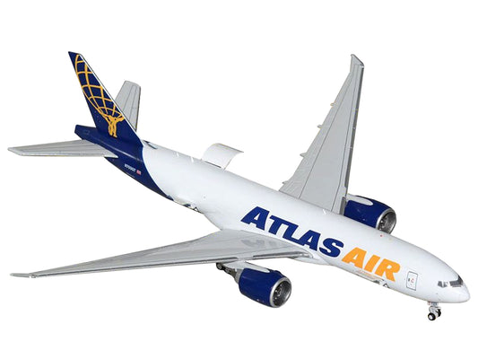 Boeing 777-200LRF Commercial Aircraft "Atlas Air" (N703GT) White with Blue Tail "Interactive Series" 1/400 Diecast Model Airplane by GeminiJets