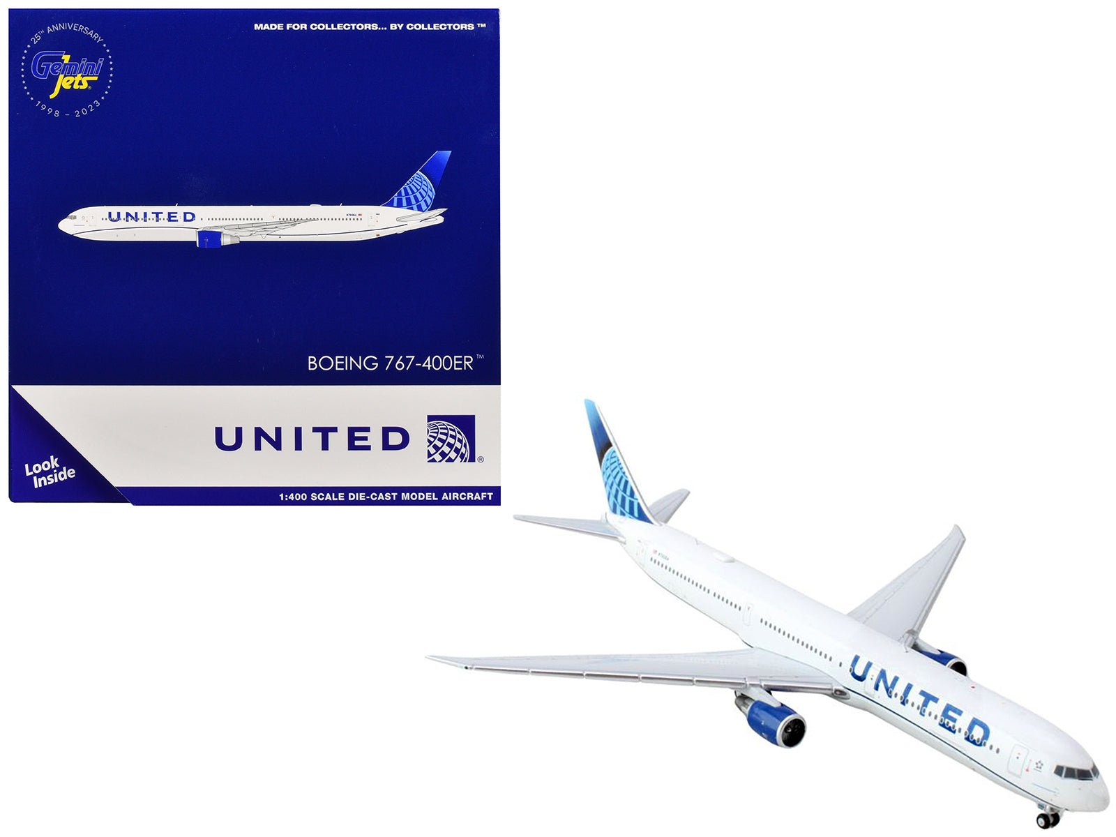 Boeing 767-400ER Commercial Aircraft "United Airlines" (N76064) White with Blue Tail 1/400 Diecast Model Airplane by GeminiJets