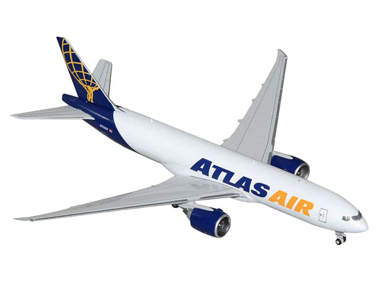 Boeing 777-200LR Commercial Aircraft "Atlas Air" (N703GT) White with Blue Tail 1/400 Diecast Model Airplane by GeminiJets