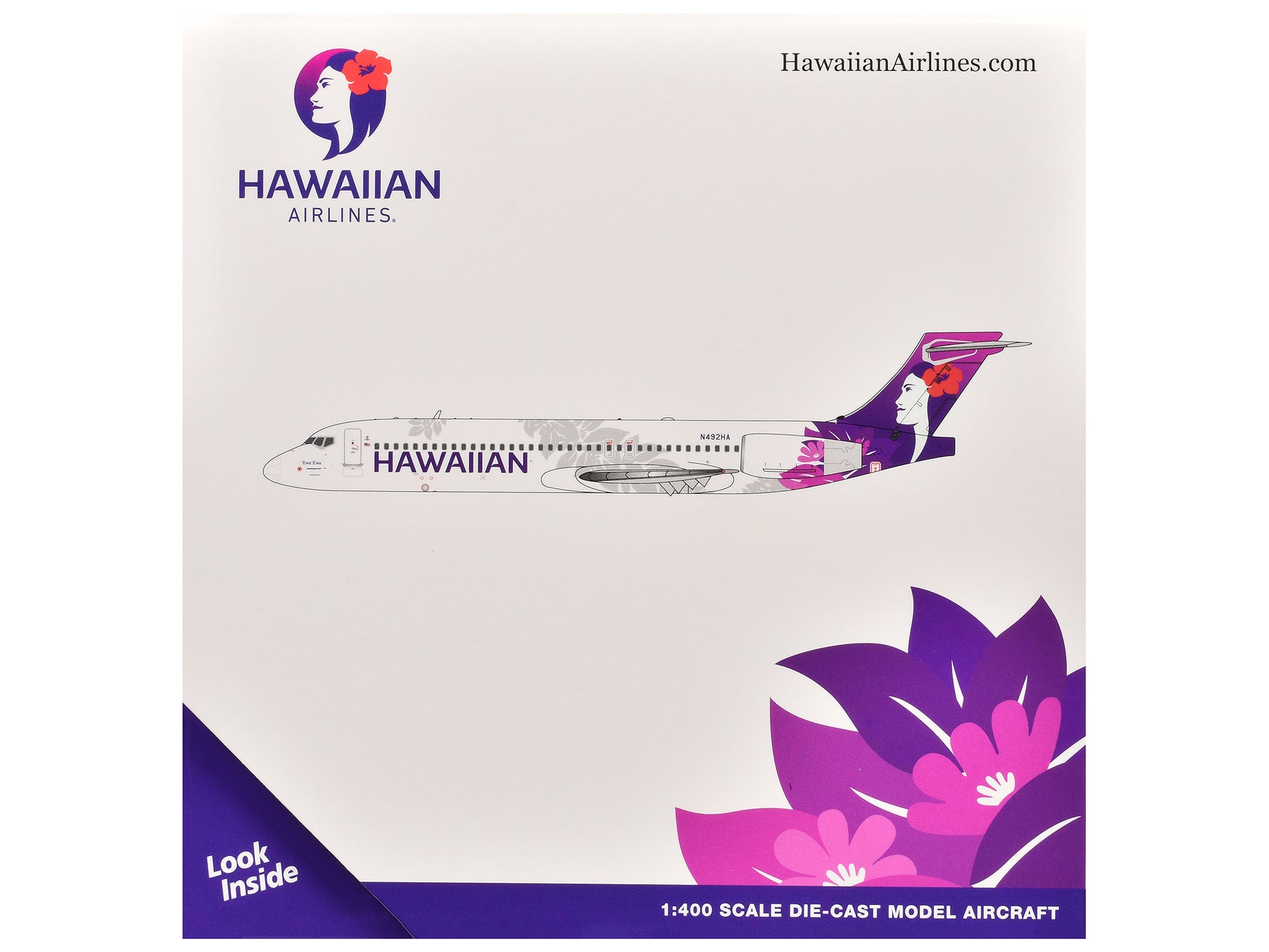 Boeing 717-200 Commercial Aircraft "Hawaiian Airlines" (N492HA) White with Purple Graphics 1/400 Diecast Model Airplane by GeminiJets