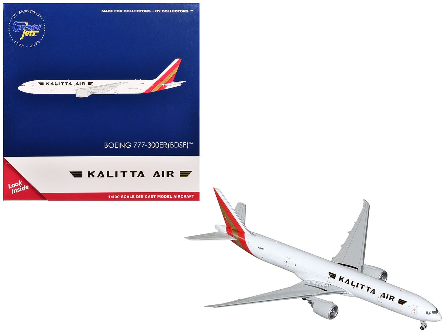 Boeing 777-300ER Commercial Aircraft "Kalitta Air" (N779CK) White with Red Tail 1/400 Diecast Model Airplane by GeminiJets
