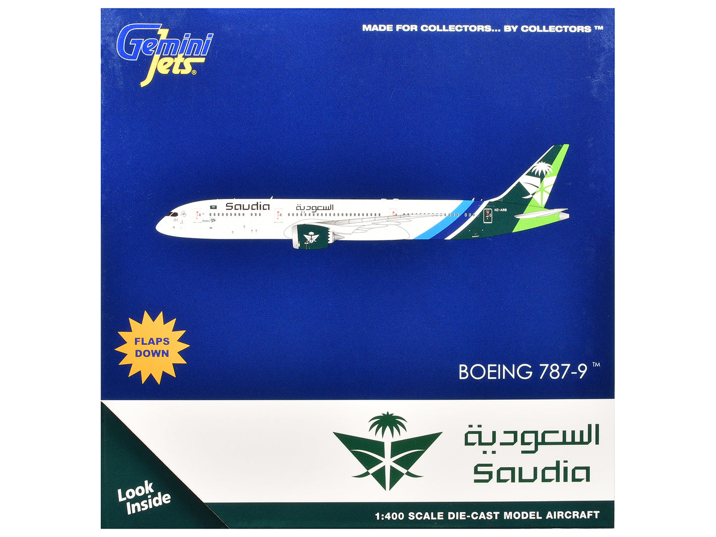 Boeing 787-9 Commercial Aircraft with Flaps Down "Saudia Airline" (HZ-ARB) White with Tail Graphics 1/400 Diecast Model Airplane by GeminiJets