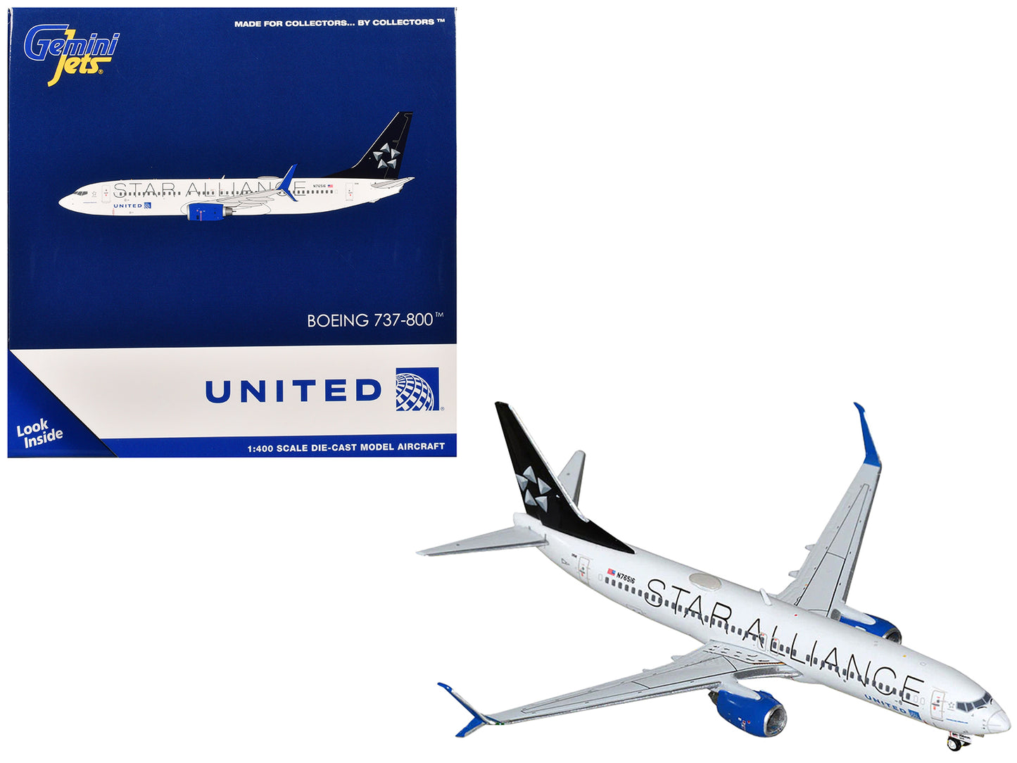 Boeing 737-800 Commercial Aircraft "United Airlines - Star Alliance" (N76516) White with Black Tail 1/400 Diecast Model Airplane by GeminiJets