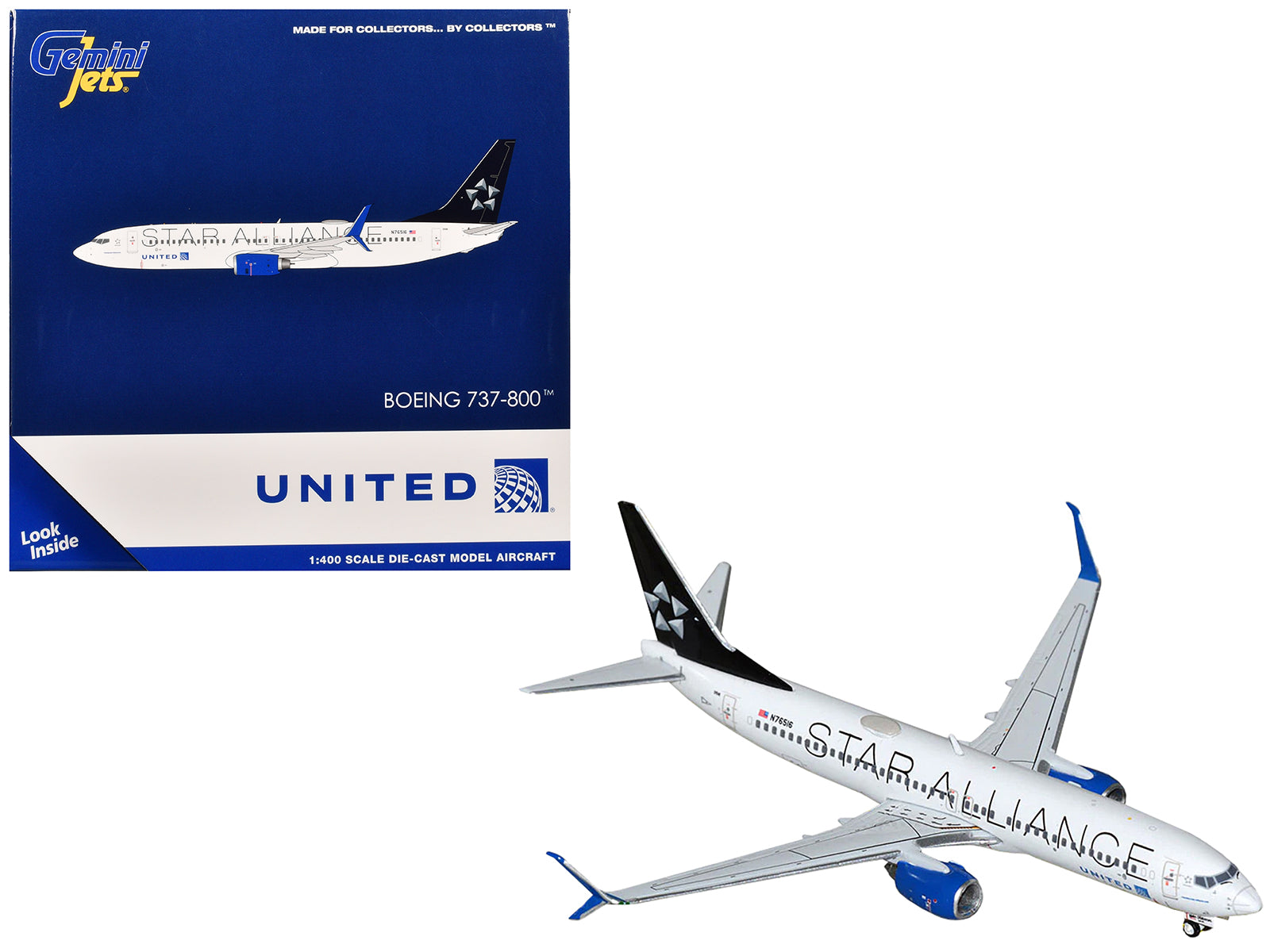 Boeing 737-800 Commercial Aircraft "United Airlines - Star Alliance" (N76516) White with Black Tail 1/400 Diecast Model Airplane by GeminiJets