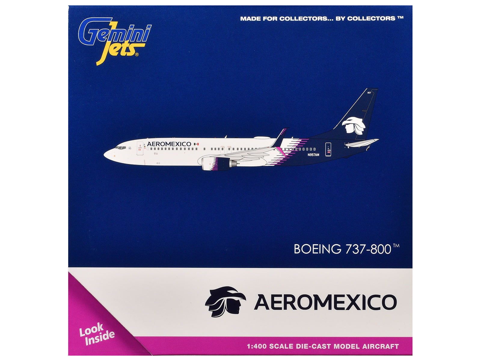 Boeing 737-800 Commercial Aircraft "Aeromexico" (N957AM) White with Blue Tail 1/400 Diecast Model Airplane by GeminiJets
