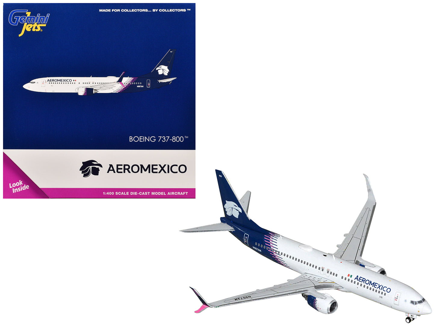 Boeing 737-800 Commercial Aircraft "Aeromexico" (N957AM) White with Blue Tail 1/400 Diecast Model Airplane by GeminiJets