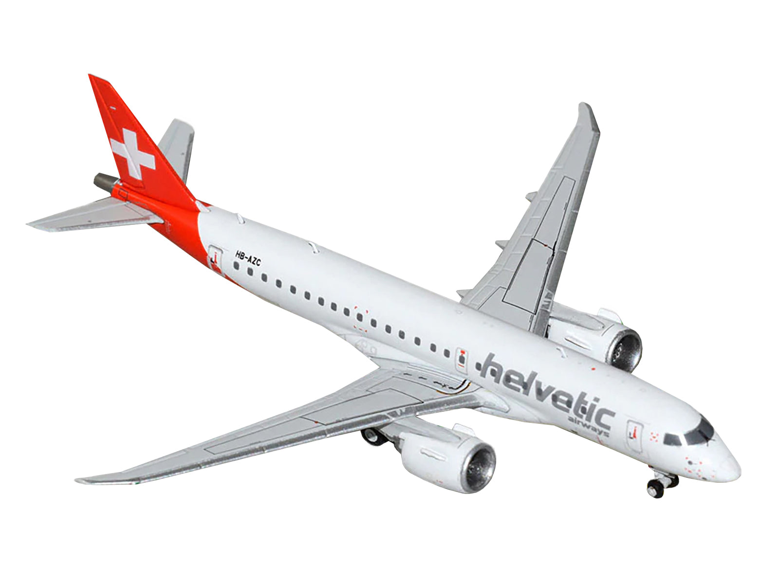 Embraer E190-E2 Commercial Aircraft "Helvetic Airways" (HB-AZC) White with Red Tail 1/400 Diecast Model Airplane by GeminiJets