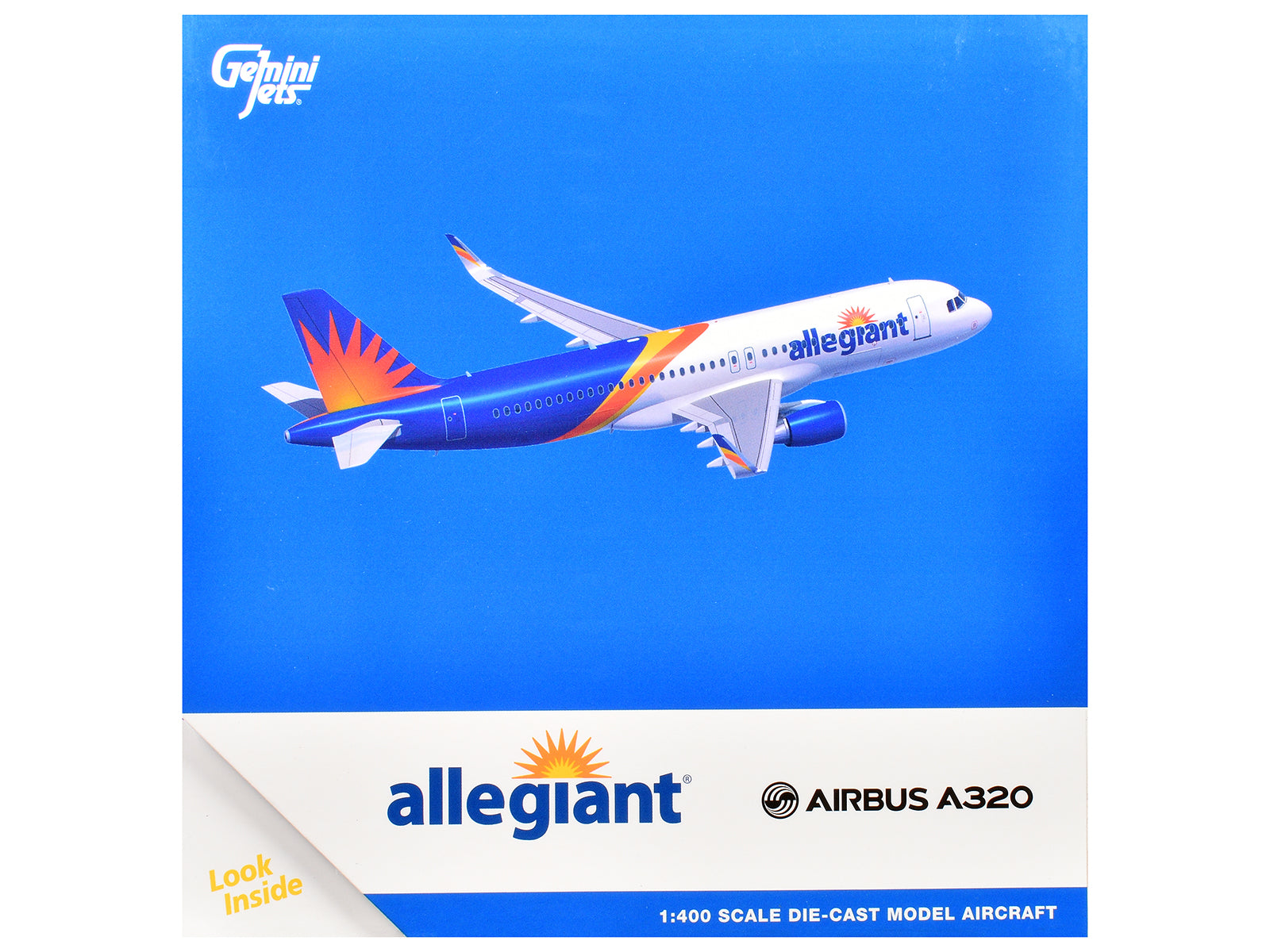 Airbus A320 Commercial Aircraft "Allegiant Air" (N252NV) Blue and White with Stripes 1/400 Diecast Model Airplane by GeminiJets