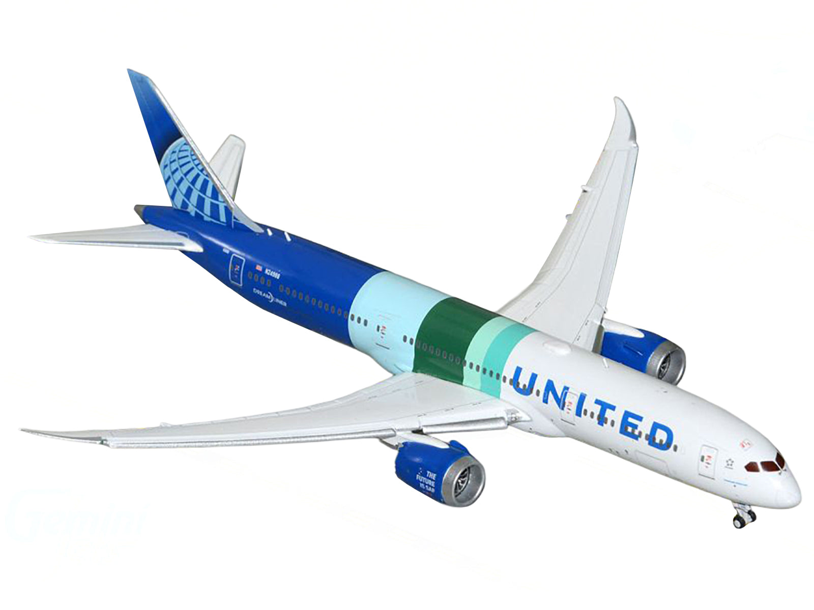 Boeing 787-9 Commercial Aircraft with Flaps Down "United Airlines - The Future is SAF" (N24988) White and Blue with Stripes 1/400 Diecast Model Airplane by GeminiJets