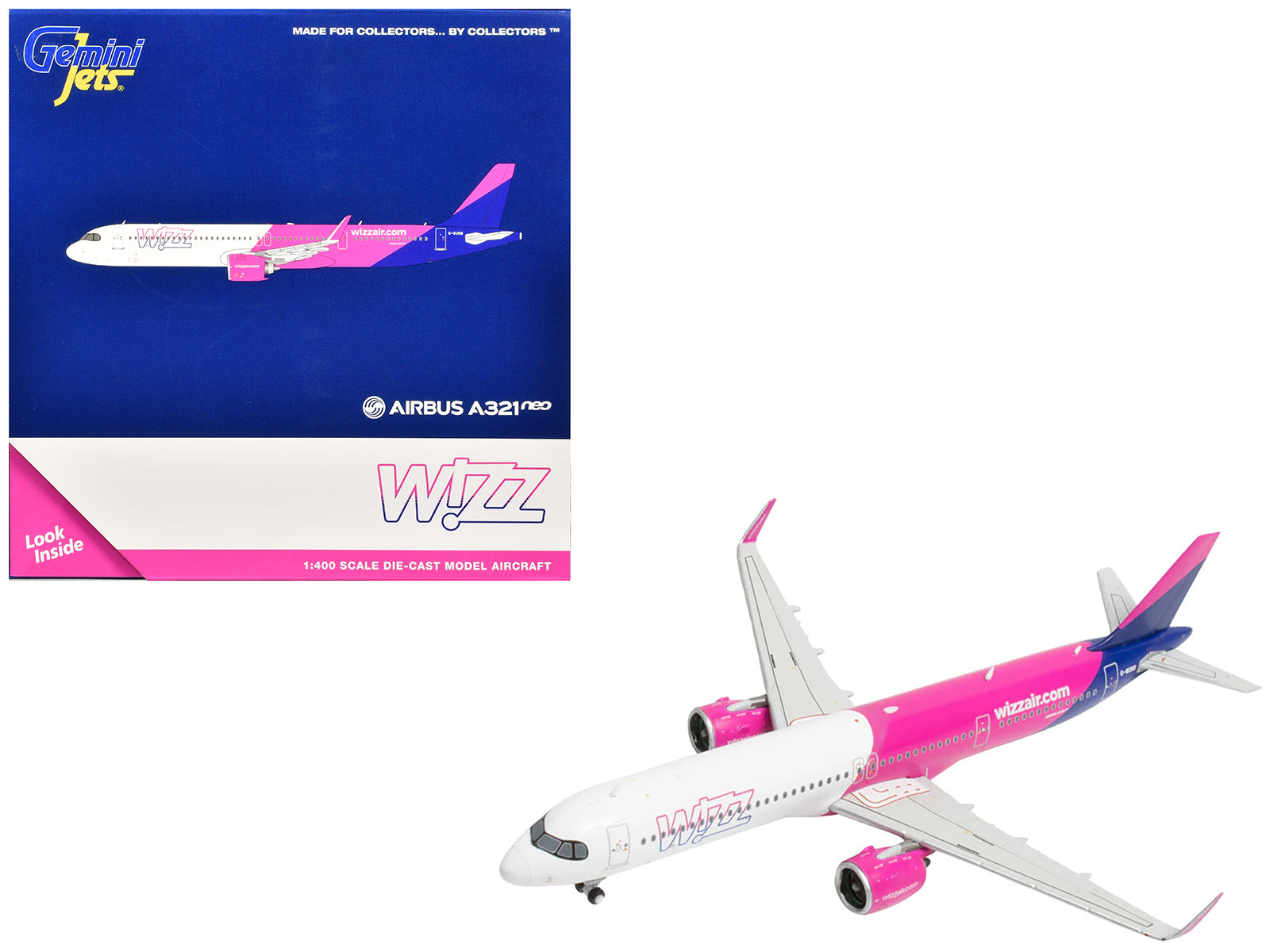 Airbus A321neo Commercial Aircraft "Wizz Air UK" (G-WUNB) White and Pink with Purple Tail 1/400 Diecast Model Airplane by GeminiJets