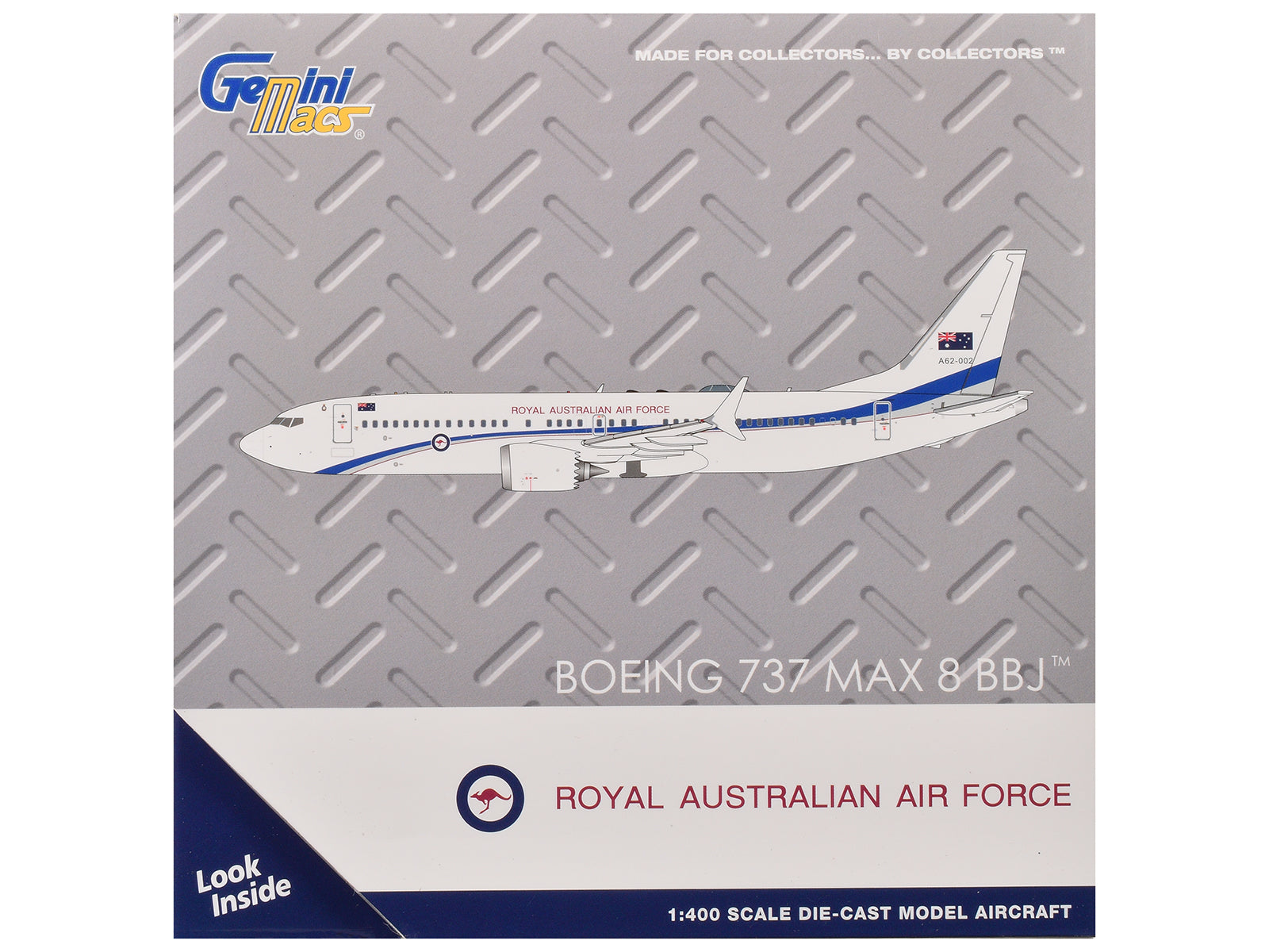 Boeing 737 MAX 8 BBJ Transport Aircraft "Royal Australian Air Force (RAAF)" (A62-002) White with Blue Stripes "Gemini Macs" Series 1/400 Diecast Model Airplane by GeminiJets