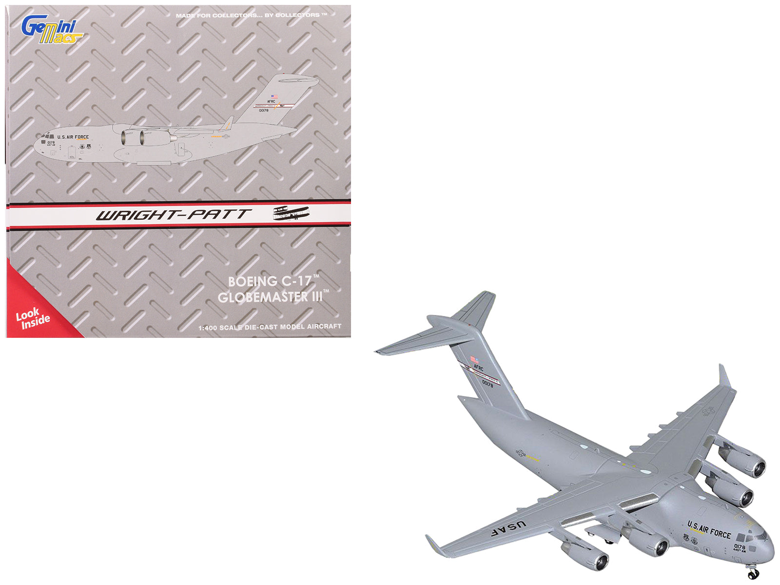Boeing C-17 Globemaster III Transport Aircraft "Wright-Patterson Air Force Base - United States Air Force" (000-0178) Gray "Gemini Macs" Series 1/400 Diecast Model Airplane by GeminiJets