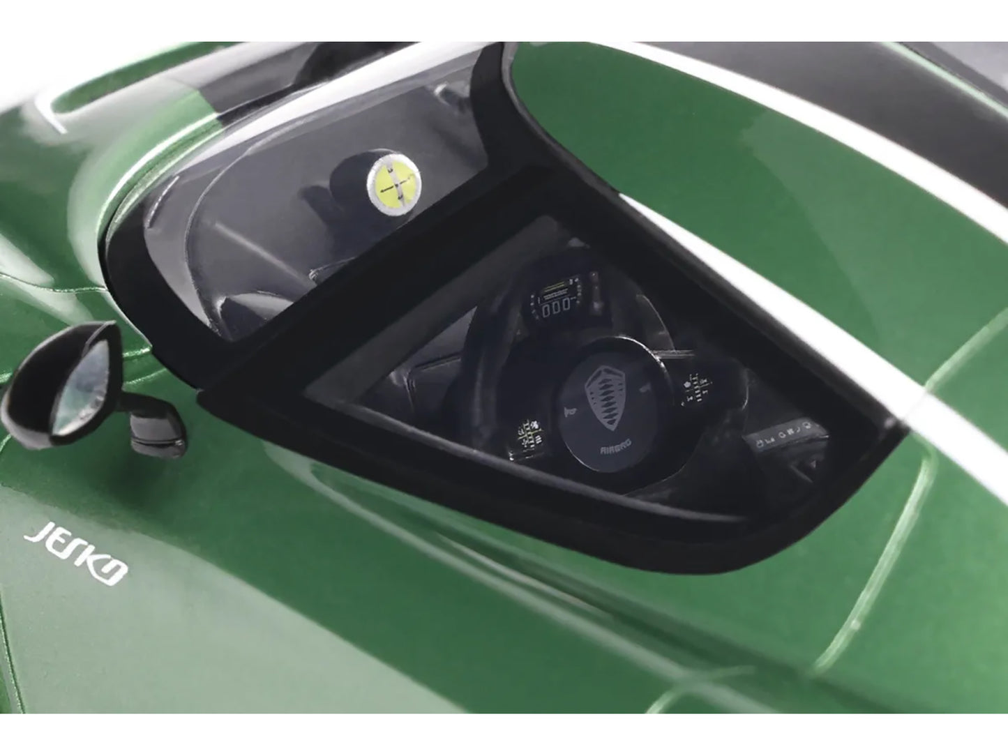 Koenigsegg Jesko Green Metallic with Black Stripes 1/18 Model Car by GT Spirit