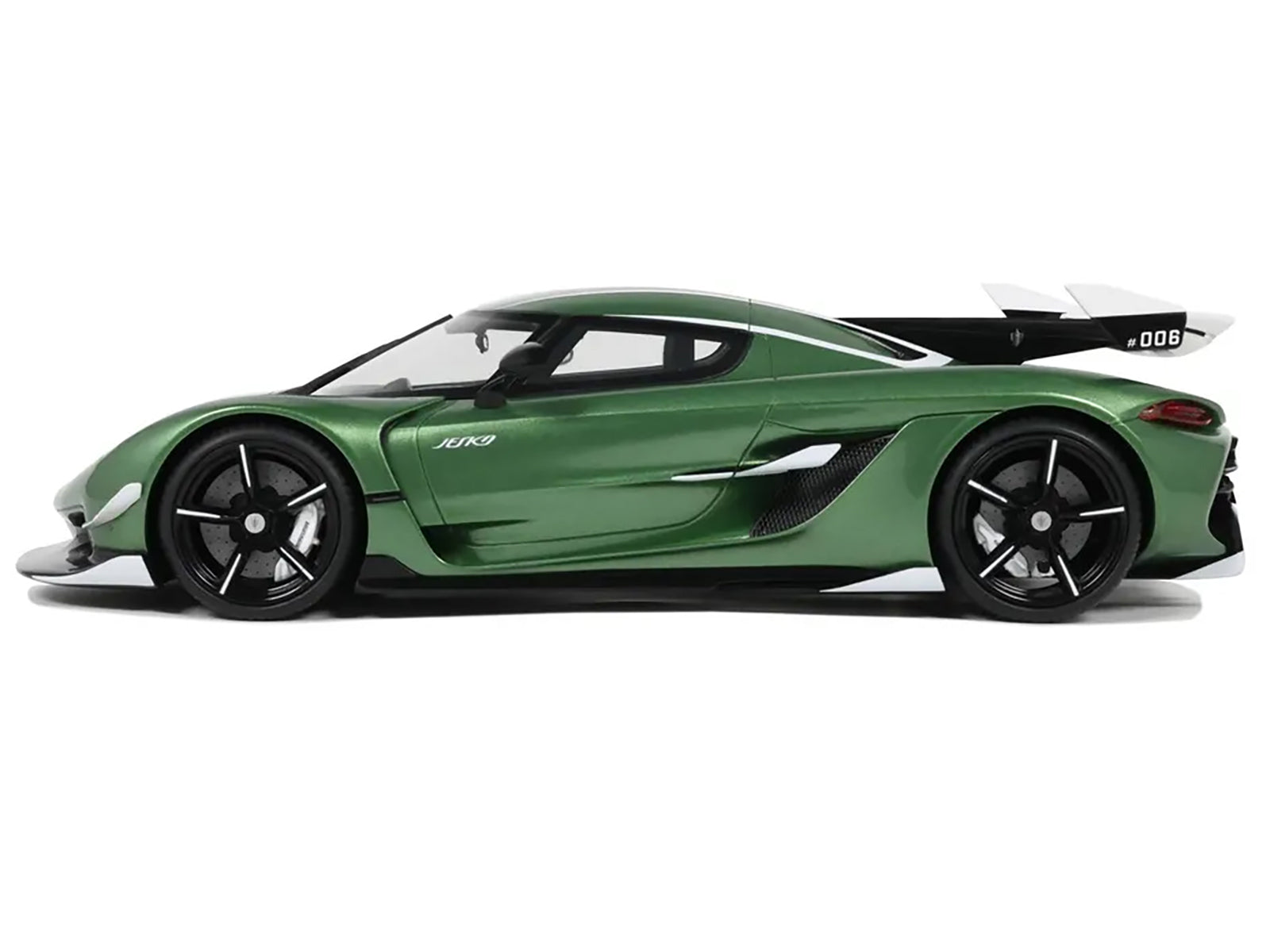 Koenigsegg Jesko Green Metallic with Black Stripes 1/18 Model Car by GT Spirit