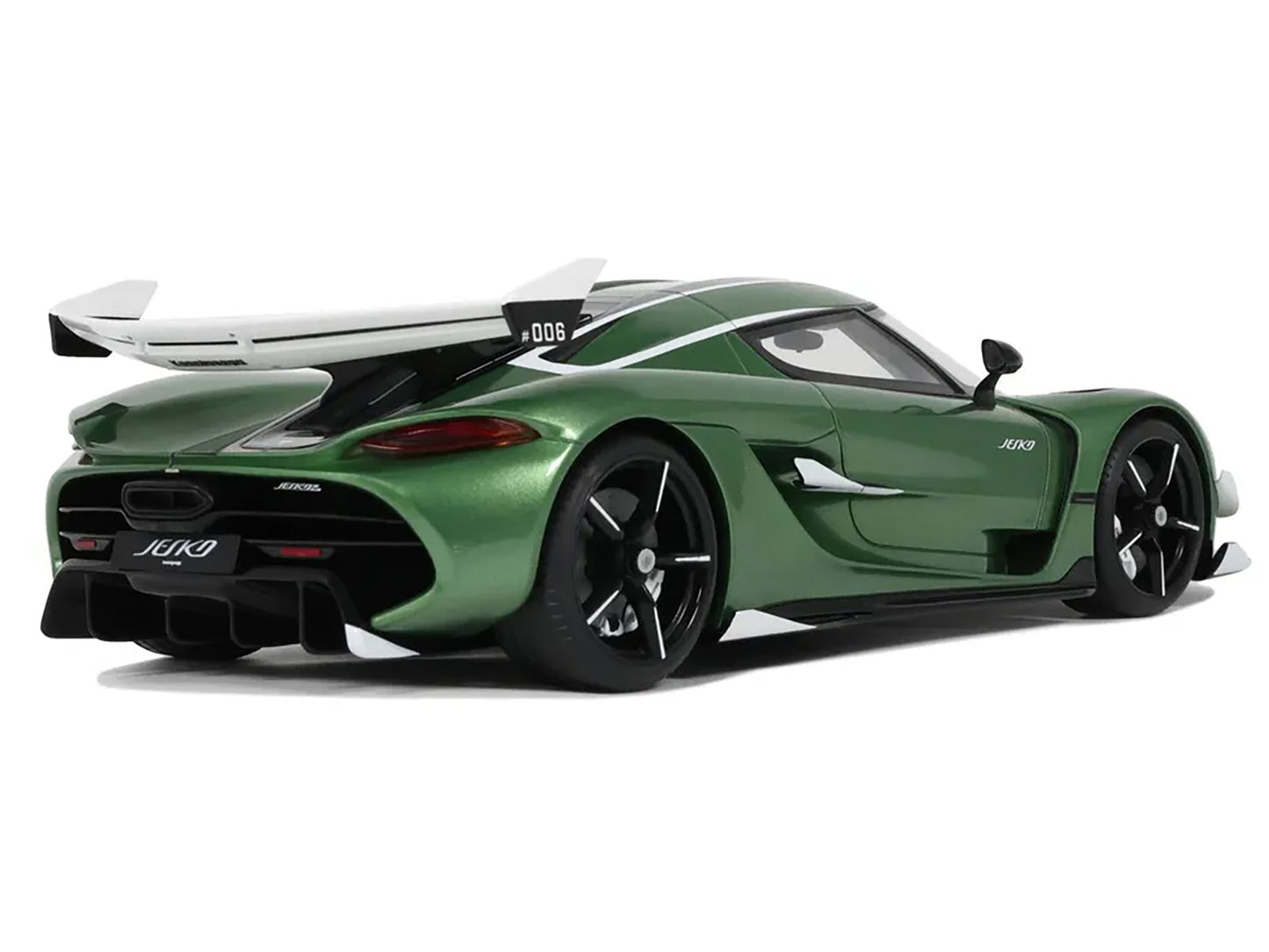 Koenigsegg Jesko Green Metallic with Black Stripes 1/18 Model Car by GT Spirit