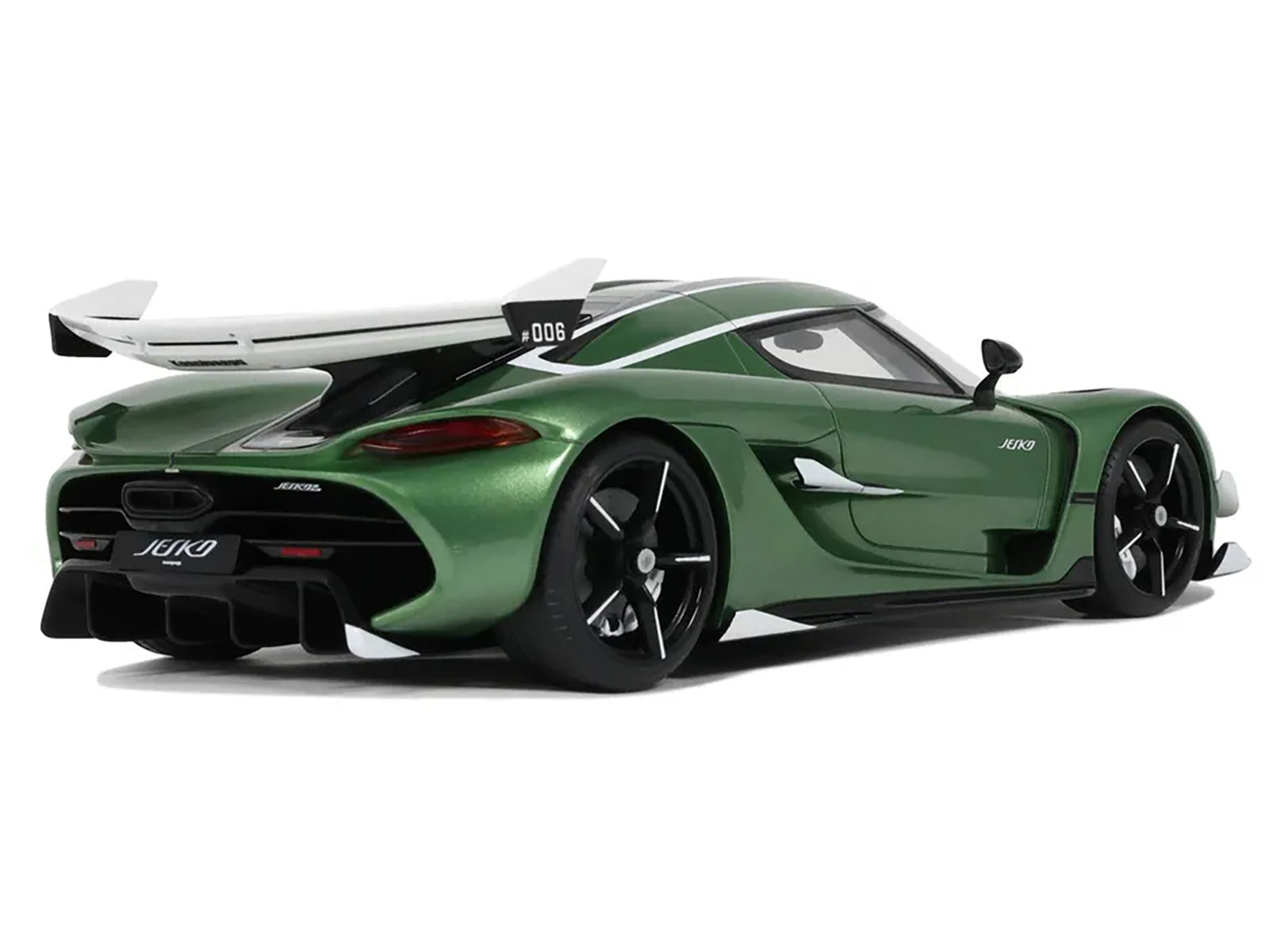 Koenigsegg Jesko Green Metallic with Black Stripes 1/18 Model Car by GT Spirit