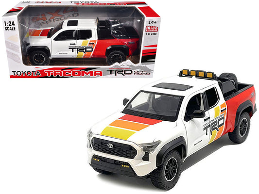 2024 Toyota Tundra TRD Off Road Edition Pickup Truck White and Red with TRD Stripes with Sunroof and Wheel Rack Limited Edition to 2400 pieces Worldwide 1/24 Diecast Model Car