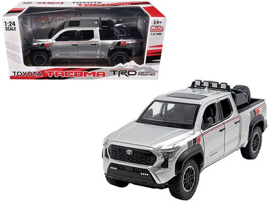2024 Toyota Tundra TRD Off Road Edition Pickup Truck Silver Metallic with TRD Stripes with Sunroof and Wheel Rack Limited Edition to 2400 pieces Worldwide 1/24 Diecast Model Car