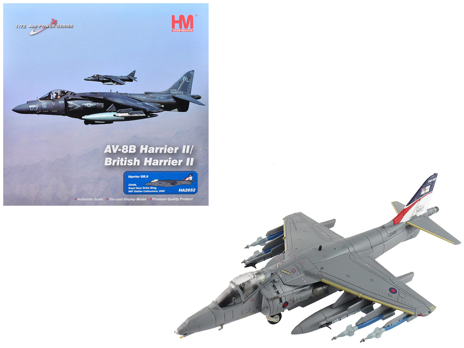 British Aerospace Harrier GR.9 Aircraft "ZD406 Royal Navy Strike Wing RAF Station Cottesmore" (2009) British Royal Air Force/Navy "Air Power Series" 1/72 Diecast Model by Hobby Master